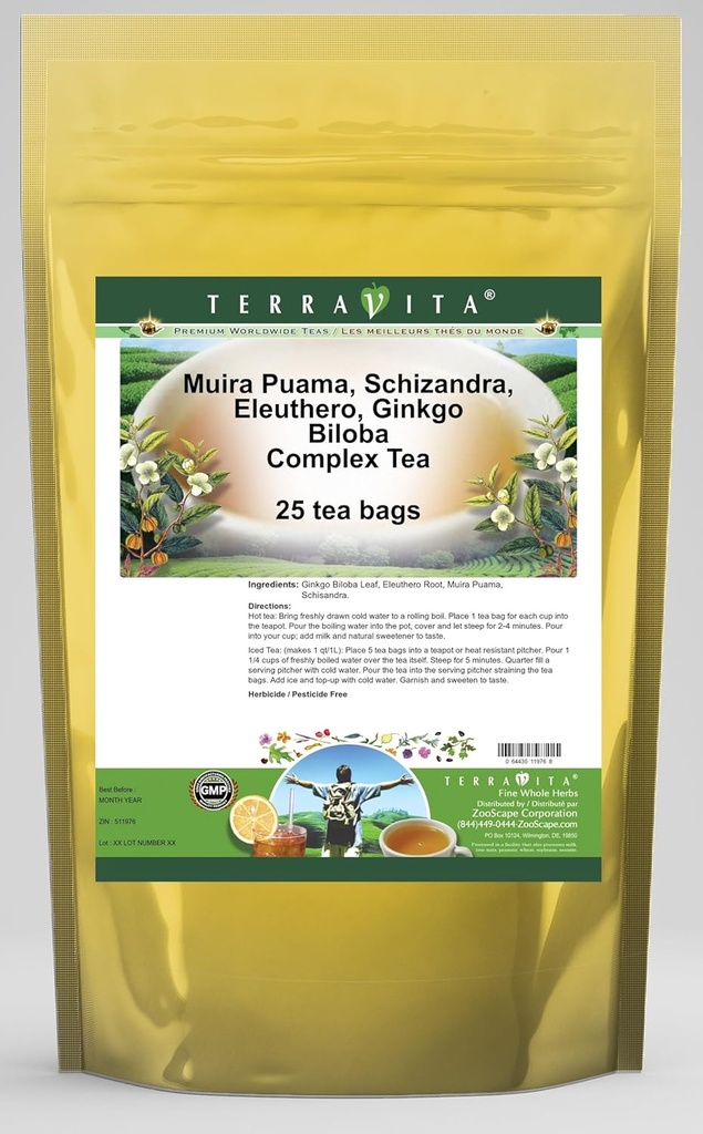 Muira Puama, Schizandra, Eleuthero, Ginkgo Biloba Complex Tea (25 tea bags, ZIN: 511976) 2