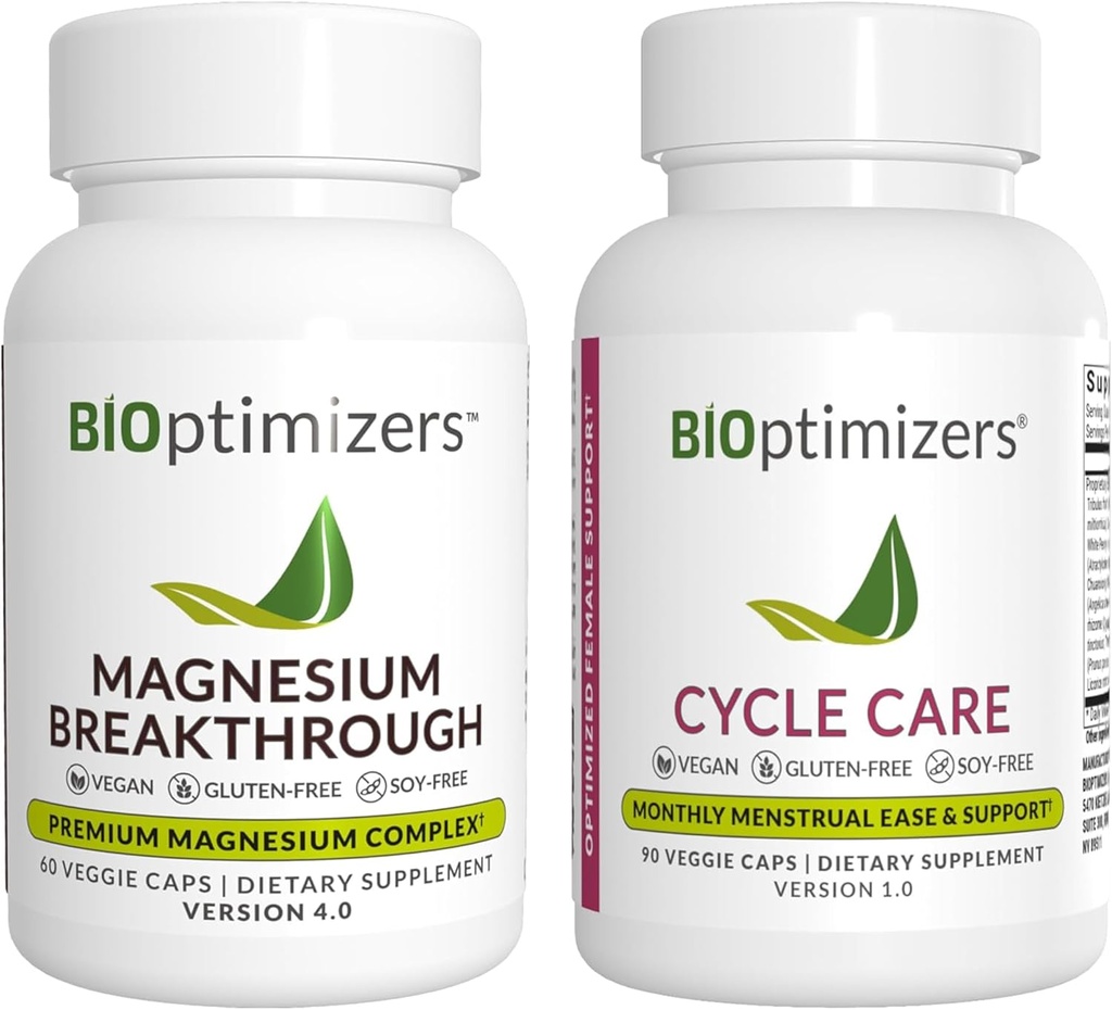 BiOptimizers Magnesium Breakthrough 4.0, (60 Capsules) & Cycle Care, (90 Capsules) - Natural Sleep, Brain, and Menstrual Relief Support Supplement Bundle 2