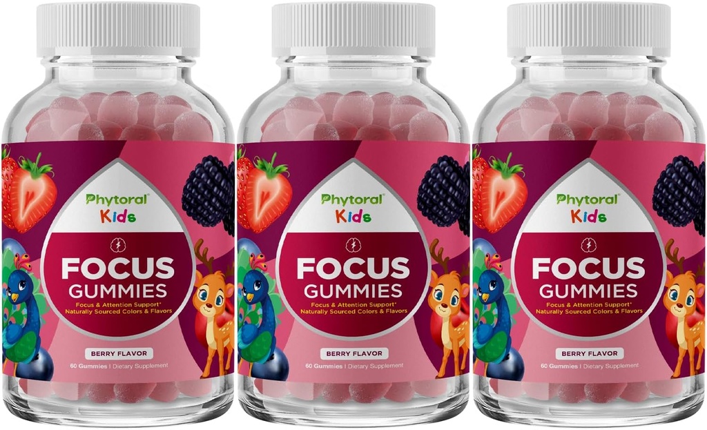 Vegan Kids Focus Gummies - Potent Chewable Brain Support for Children - Enhances Concentration & Memory - Calming Supplements & Focus Gummies for Kids - Non-GMO & Gluten-Free - 60 Count - 3 Pack 2
