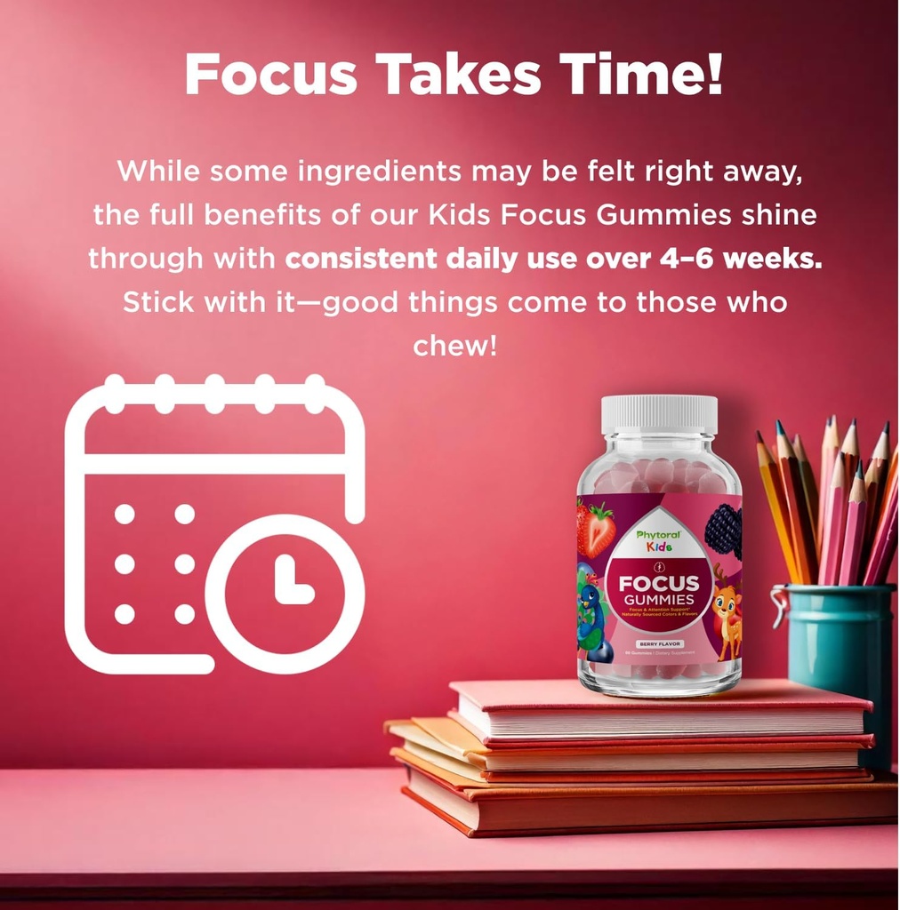 Vegan Kids Focus Gummies - Potent Chewable Brain Support for Children - Enhances Concentration & Memory - Calming Supplements & Focus Gummies for Kids - Non-GMO & Gluten-Free - 60 Count - 3 Pack 6