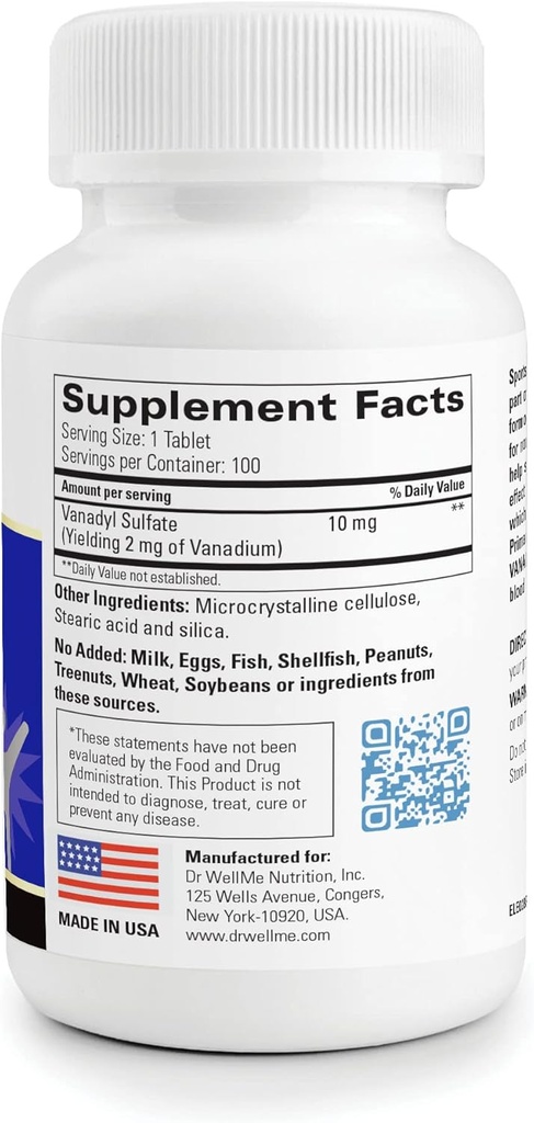 Dr. WellMe Vanadyl Sulfate 10mg – 100 Tablets Blood Sugar, Maintain Glucose & Metabolism – Non-GMO, Gluten-Free Supplement for Men & Women 3