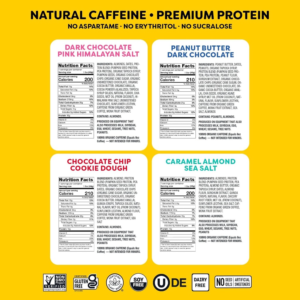 Quantum Energy Square: Energy Bar with Caffeine & 10g Protein. Delicious Healthy Snack On The Go. (Vegan, Gluten-free, Soy-free, Dairy-free) (Variety 8-Pack) 3