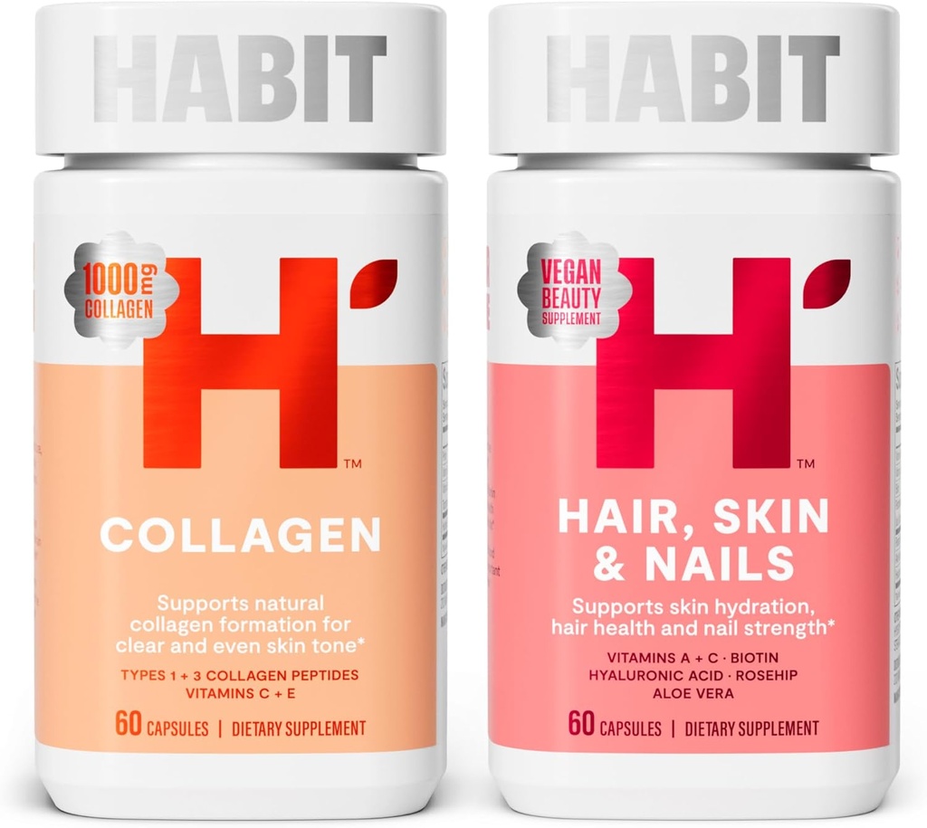 Habit Inner Beauty Bundle - Collagen (60 Capsules) + Hair Skin & Nails (60 Capsules), Supports Skin Hydration & Integrity, Hair & Nail Strength, Non GMO 2