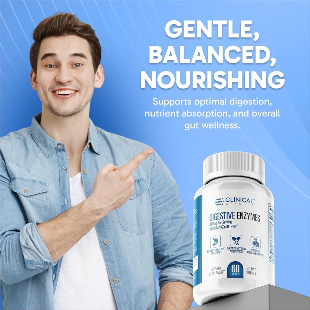 Clinical Effects Digestive Enzymes with Makzyme-Pro - Gut Health Enzyme and Probiotic Supplement to Support Digestion, Nutrient Absorption, Digestive Comfort - 60 Vegan Supplement Capsules - USA Made 3