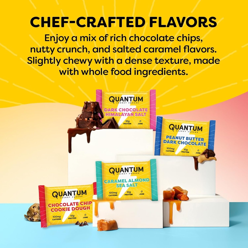 Quantum Energy Square: Energy Bar with Caffeine & 10g Protein. Delicious Healthy Snack On The Go. (Vegan, Gluten-free, Soy-free, Dairy-free) (Variety 8-Pack) 6