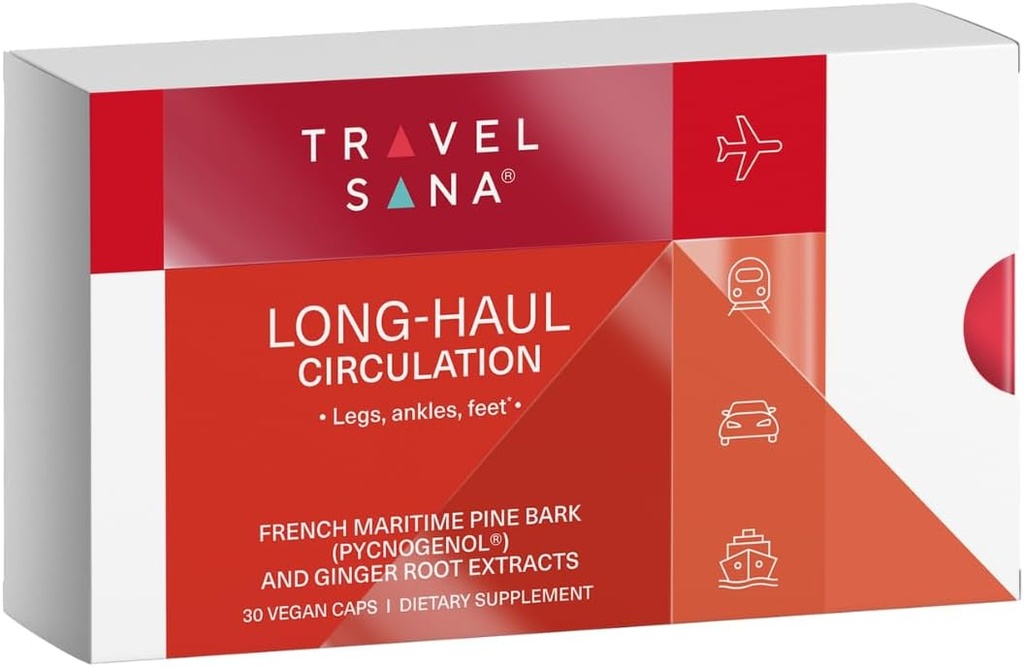 Long-Haul Circulation Relieves Leg Discomfort, Reduces Swollen Feet, Legs, Ankles from Prolonged Sitting, Travel Essentials, Pycnogenol 100mg, Ginger Extract, 30 Servings (Veg Caps) 2