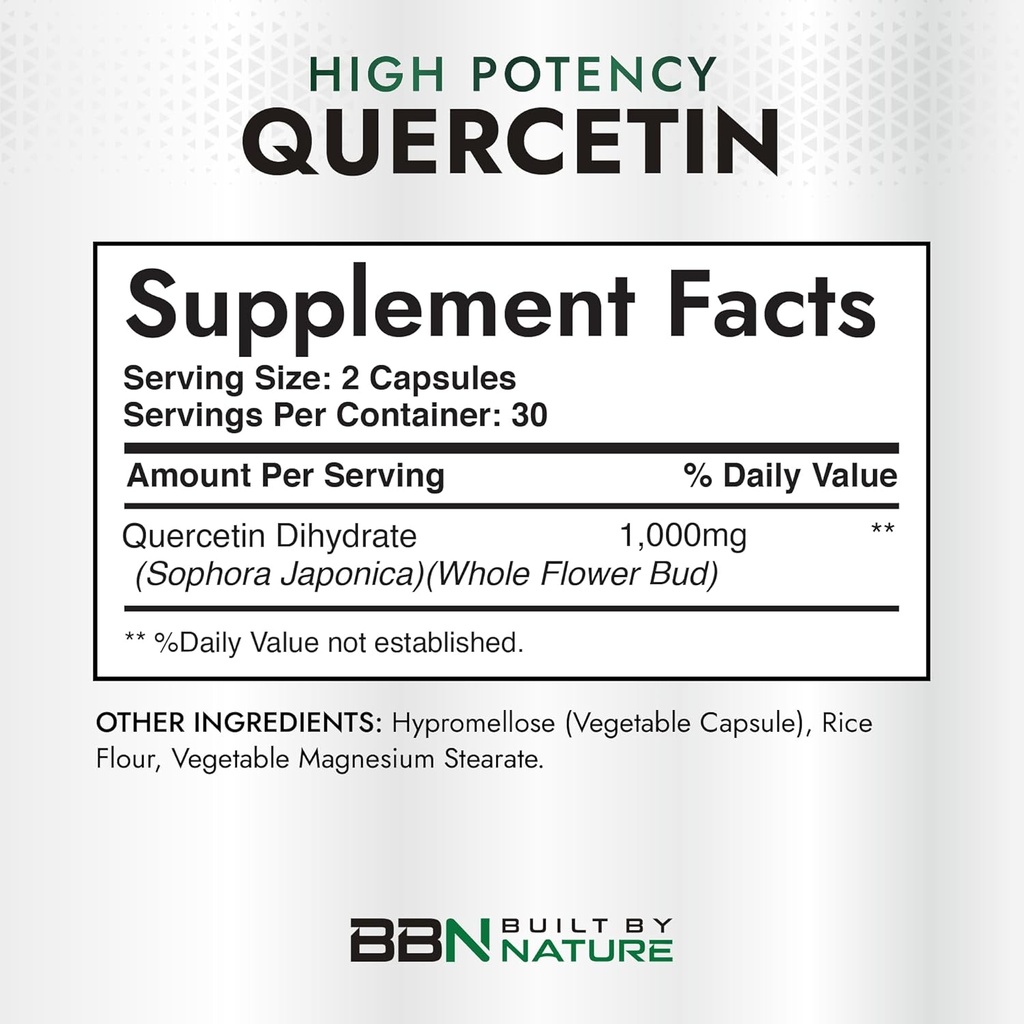 Built by Nature Quercetin 1000mg – High Potency Quercetin Dihydrate Antioxidant Flavonoid – Immune, Respiratory and Allergy Support - Non-GMO, Gluten-Free - 60 Veggie Capsules 3