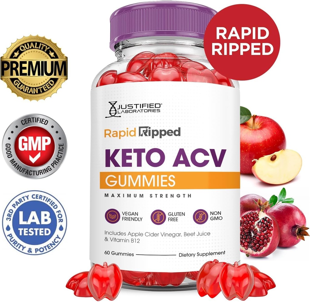 Justified Laboratories (3 Pack Rapid Ripped Keto ACV Vegan Non GMO 180 Gummies 4