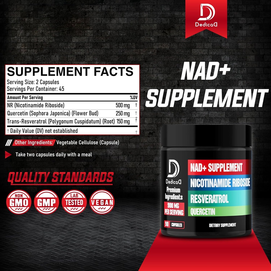 NAD Supplement with Liposomal Nicotinamide Riboside 900mg NR, Resveratrol, Quercetin - 90 Capsules - Cellular Production & Restoration, Aging Well, Vitality 3