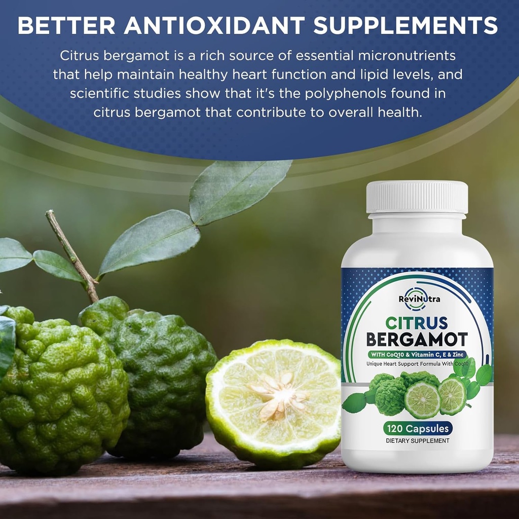 Organic Citrus Bergamot Extract Capsules - 120 caps Citrus Bergamot Supplement - Enhanced with Coenzyme Q10 & Vitamin C, E & Zinc - for Heart, Immune System Support, Healthy Aging - Pure, Vegan Pills 3