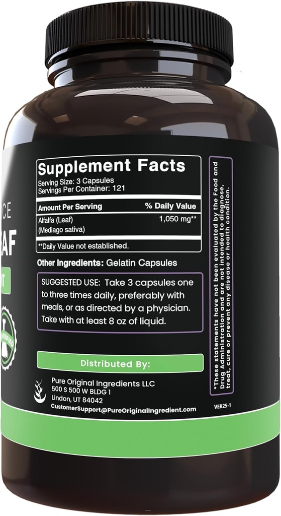 PURE ORIGINAL INGREDIENTS Alfalfa Leaf (365 Capsules) No Magnesium Or Rice Fillers, Always Pure, Lab Verified 4