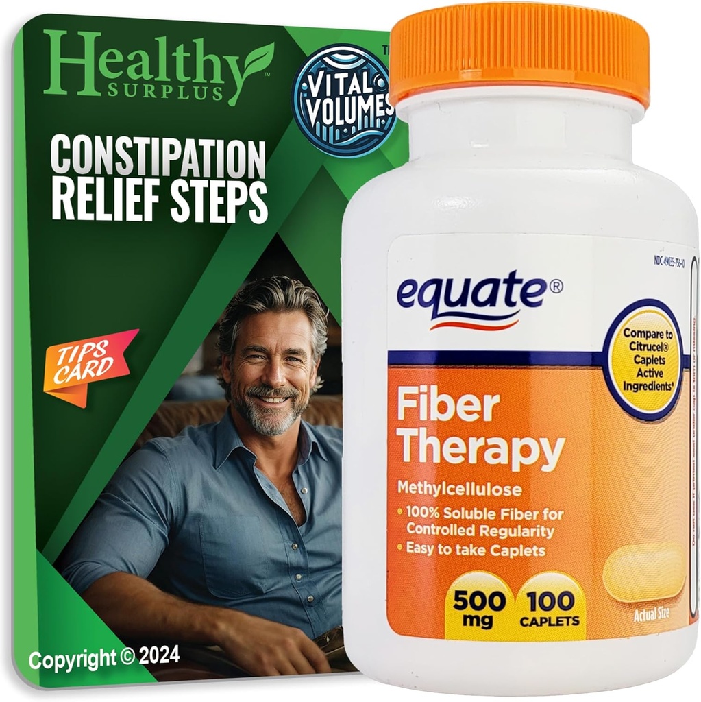 Fiber Therapy Methylcellulose 500 mg 100 Caplets and Vital Volumes Tips Card Bundle 2
