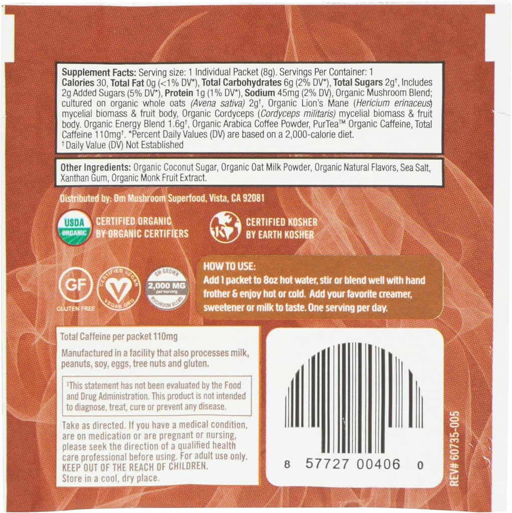Om Mushroom Superfood Organic Mushroom Powered Coffee Latte Blend, 0.28 OZ 3