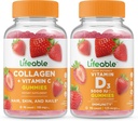 Lifeable Collagen & Vitamin C + Vitamin D 5000 IU, Gummies Bundle - Great Tasting, Vitamin Supplement, Gluten Free, GMO Free, Chewable Gummy 2