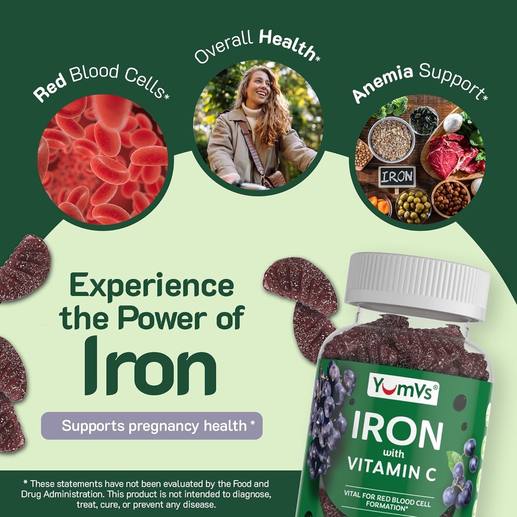 Iron Gummies Supplement with Vitamin C – 10 mg Iron Supplement – Great-Tasting Gummies Grape Flavor – Supports Immune Health & Helps with Iron Deficiency – Vegan, Kosher, Non-GMO – 60 Count 6