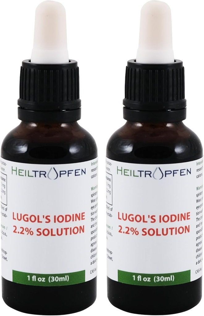 2X 2.2% Lugol's Iodine Solution 2x1 Fl Oz - 2x30 ml | Pharmaceutical Grade Ingredients | Lugols Solution Made with Iodine and Potassium Iodide | Set of Two Bottles | Heiltropfen® 2