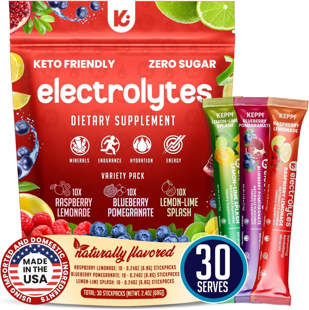 Keppi Electrolytes Powder Packets Assorted Flavors 30 Servings – No Sugar Hydration Supplement with Potassium, Magnesium, Sodium – Keto, Vegan, Fasting-Friendly, Zero Calorie Hydration Packets 2