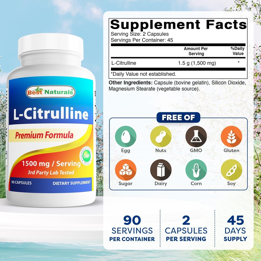 Best Naturals L-Citrulline Capsules - 1500mg/Serving - Non-GMO - Gluten Free - 90 Capsules (90 Count (Pack of 3)) 3