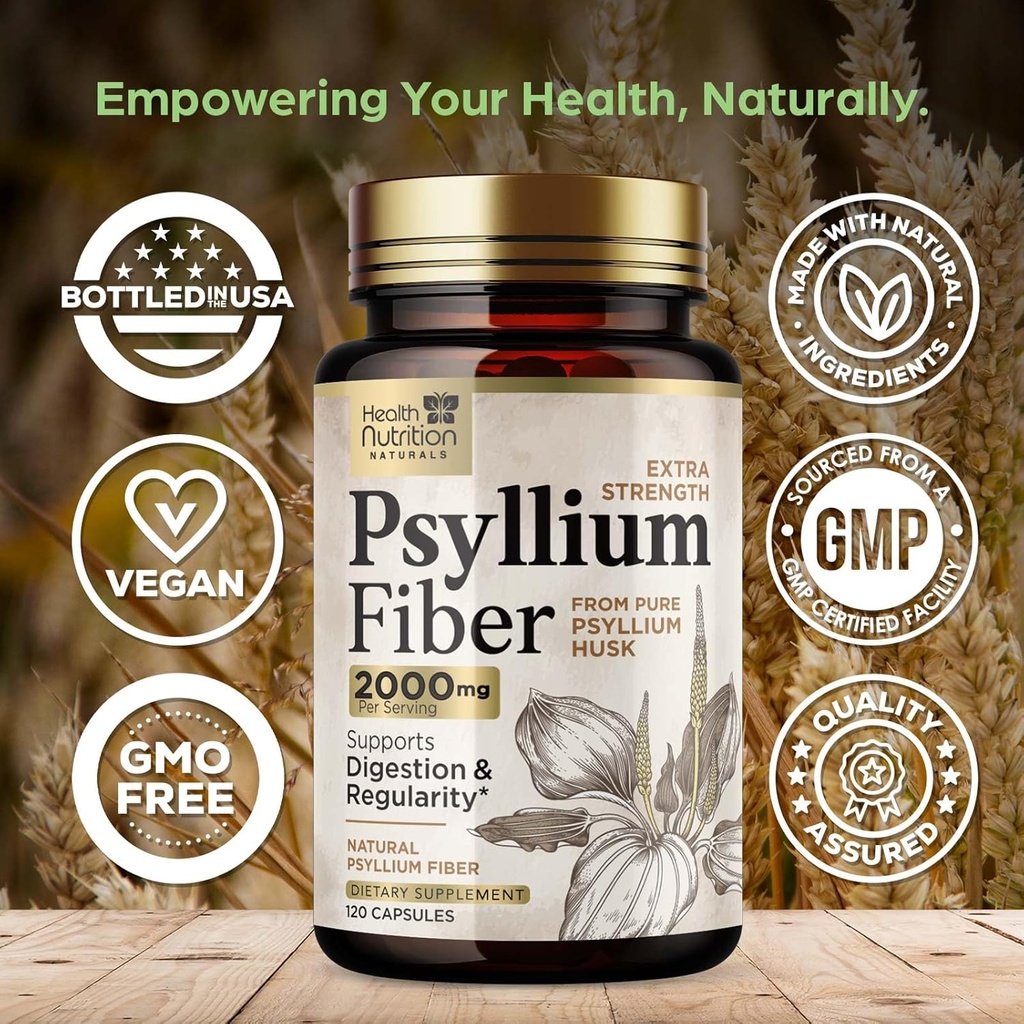 Psyllium Husk Capsules 1500 mg - Natural Fiber Supplement Pills, Daily Digestion, Colon Health, & Regularity Support, Plant Based Psyllium Husks Powder Caps, Vegan, Non-GMO - 120 Veggie Capsules 5