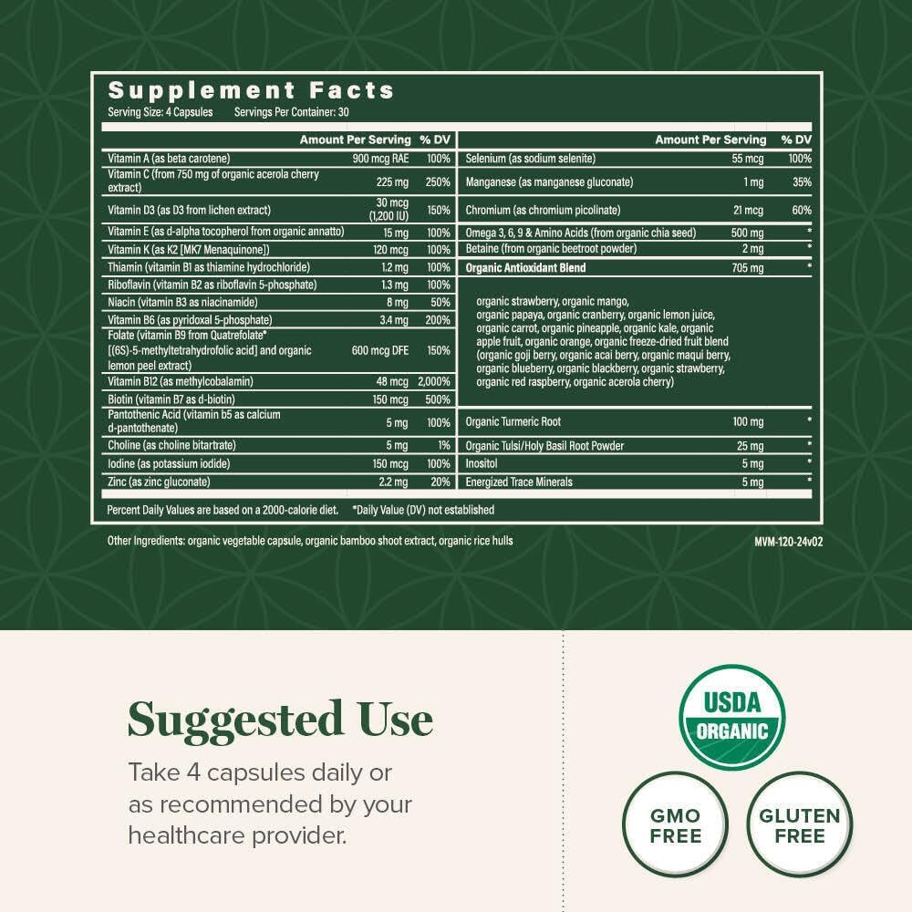 Global Healing Center - USDA Organic Multivitamin for Women & Men - Vitamins Include A, C, D, & More for Your Overall Health & Wellness Needs - Complete Daily Multi Vitamin Nourishment (120 Capsules) 4