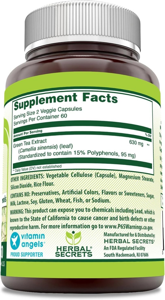 Herbal Secrets Green Tea Extract 630 Mg Per Serving | Veggie Capsule Supplement | Non-GMO | Gluten Free | Made in USA (1 Pack, 120 Count) 3
