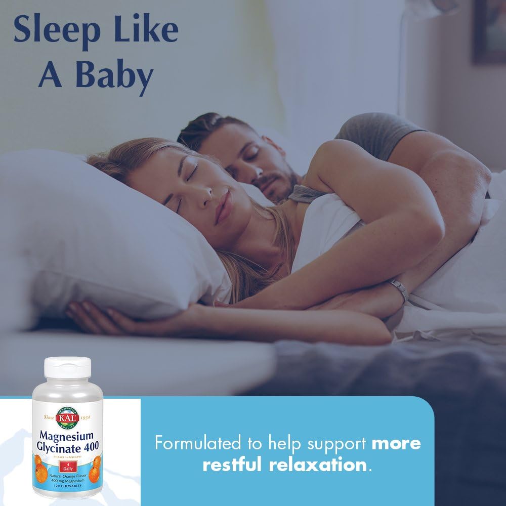 KAL® Magnesium Glycinate 400 mg | Chelated Magnesium Supplement | High Absorption, Gentle Digestion | Sugar Free Natural Orange Flavor | 120 Chewables 3
