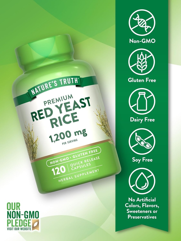 Nature's Truth Red Yeast Rice Capsules 1200 mg | 120 Count | Non-GMO & Gluten Free Supplement 4