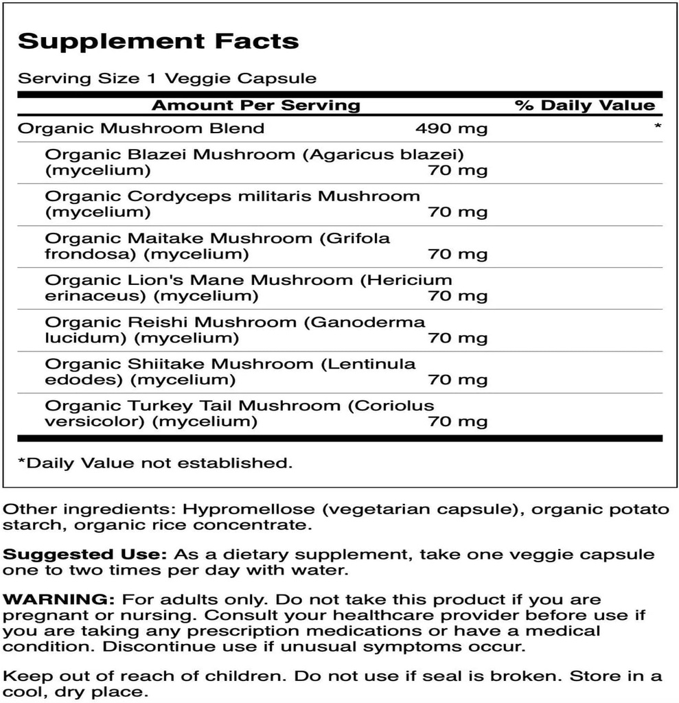 Swanson Full Spectrum 7 Mushroom Complex 60 Veg Capsules 3