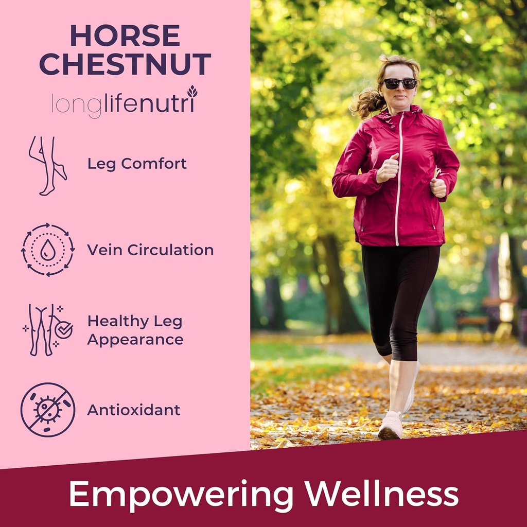 LongLifeNutri Horse Chestnut Extract 500mg - 180 Vegetarian Capsules, Organic Supplement for Daily Wellness & Circulation, 3-Month Supply, GMP Certified, Made in USA 5