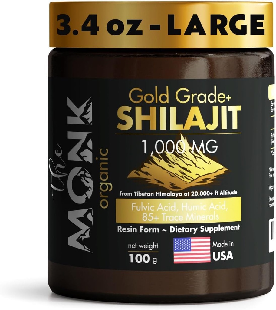 Organic Himalayan Shilajit Resin with Fulvic Acid, Humic Acid, 85+ Minerals- Gold Grade Plus - 100g, 1000 mg Per Serving - Energy, Stamina, Brain Support - Made in The USA 2