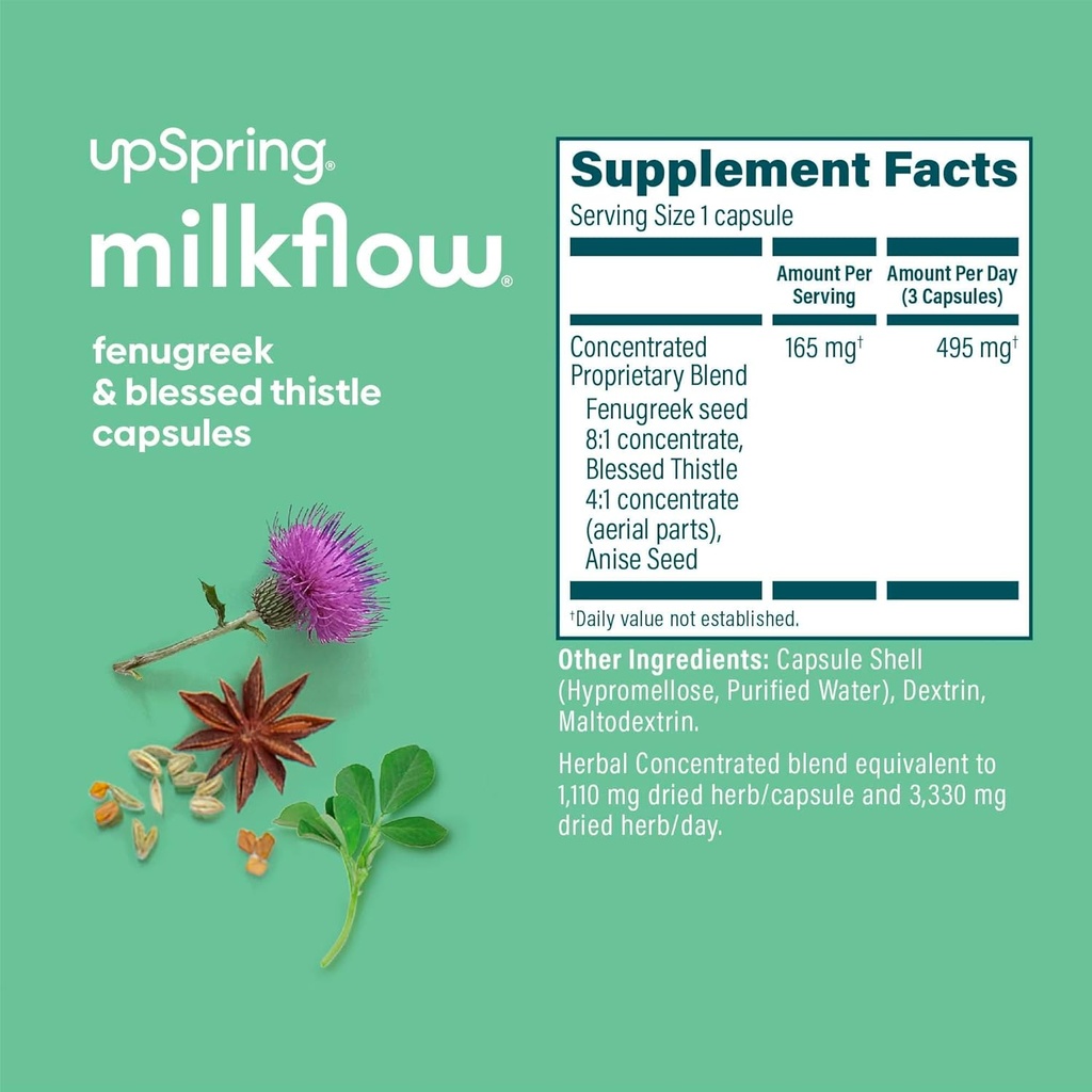 UpSpring Milkflow Lactation Supplement for Milk Supply Increase, Breastfeeding Supplements with Fenugreek & Blessed Thistle, Non-GMO, Lactation Support 100 Vegan Capsules 3