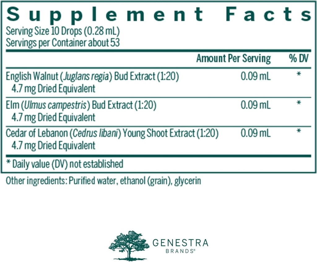 Genestra Brands Skn-gen | English Walnut, Elm, and Cedar of Lebanon Herbal Supplement | 0.5 fl. oz. 3