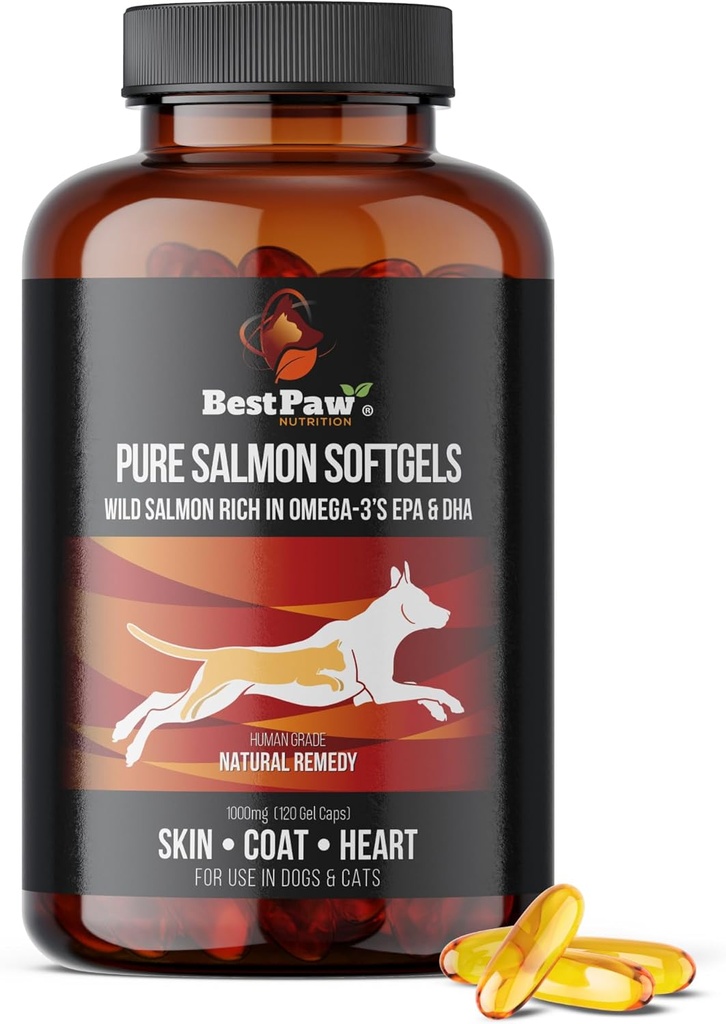 Best Paw Nutrition Pure Wild Alaskan Salmon Oil for Dogs & Cats Allergy, Dry Itchy Skin, Hotspots, & Joint Pain Relief 1000mg Softgels 2