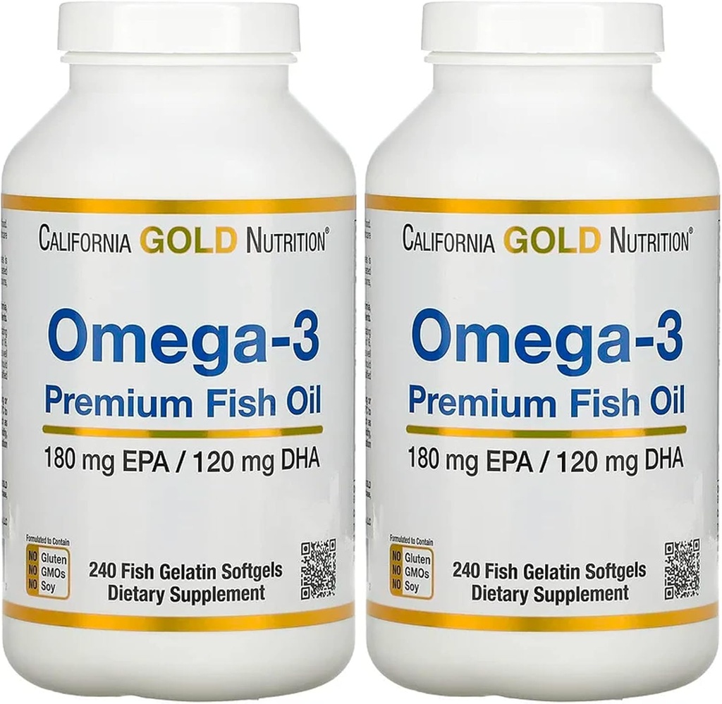 California Gold Nutrition Premium Fish Oil, Omega-3, 180 mg EPA, 120 mg DHA, Concentrated Triglyceride Form, 240 Fish Gelatin Softgels, 2 Pack 2