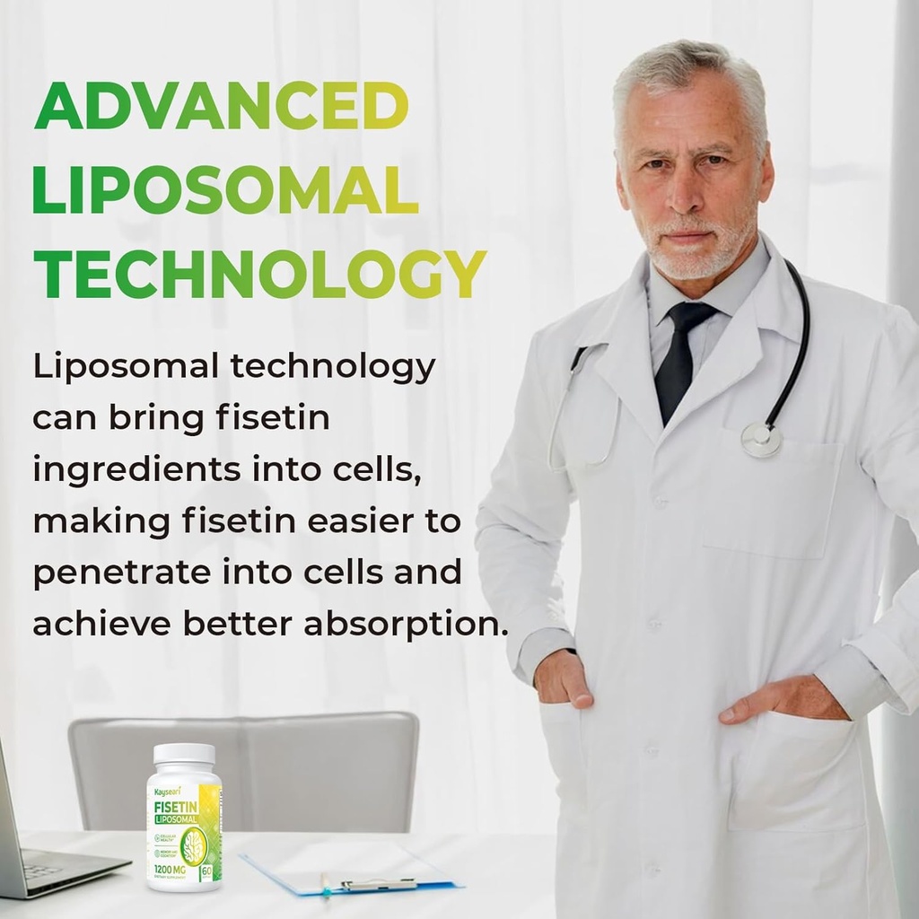 Fisetin 1200mg Liposomal Fisetin Supplements 98% Pure Fisetin Polyphenols Antioxidants Immunity Health Aging Cognitive Support Non-GMO 60 Capsules 4