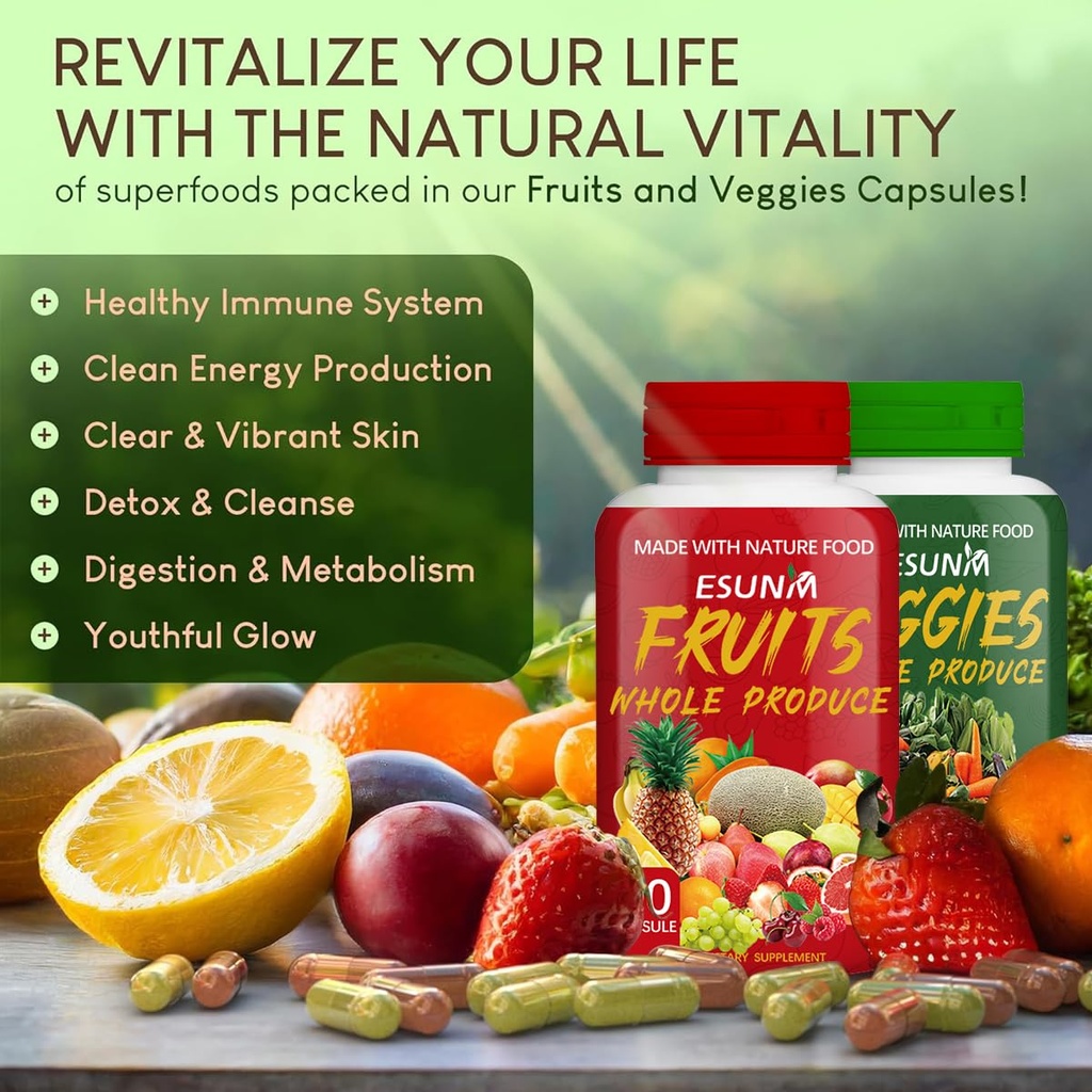 Fruits and Veggies Supplement - 90 Fruit and 90 Veggie Capsules - Supports Energy Levels, High Lycopene, Vitamins & Minerals - 90 Count (Pack of 2) 5