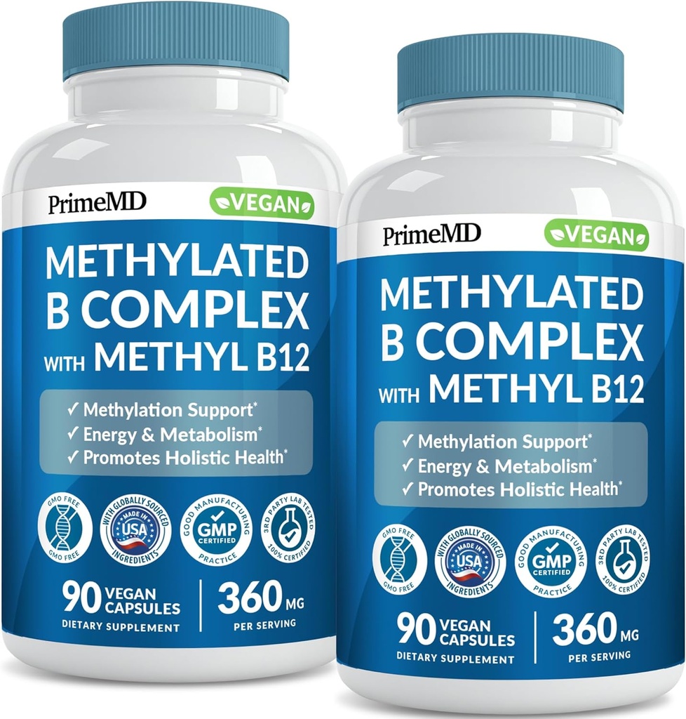 Methylated B Complex with Methylfolate and B12 Methylcobalamin 1000 mcg - Methylated Multivitamin for Energy, Brain Function, and Wellness - Vitamin B Complex for Men & Women (180 Servings, Pack of 2) 2
