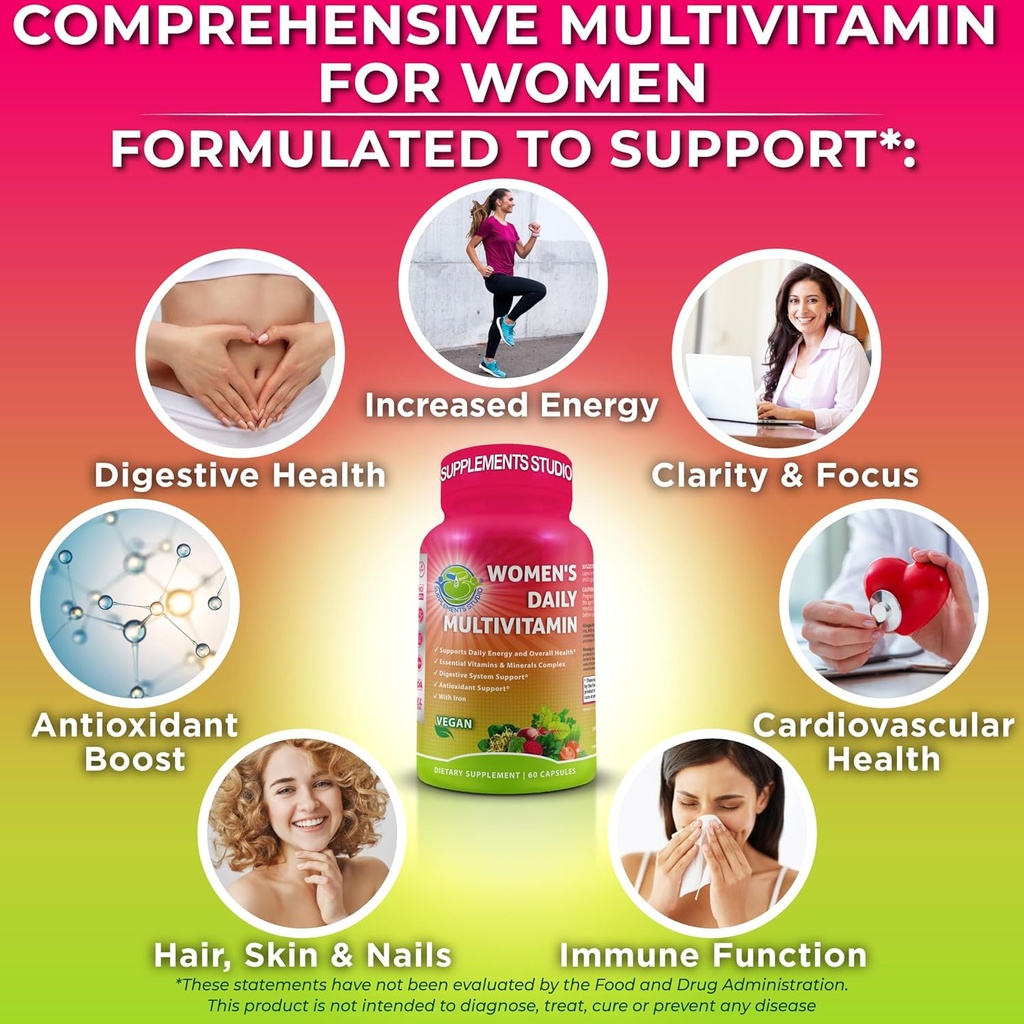Vegan Whole Food Multivitamin with Iron & Women’s Daily Multivitamin with Iron, Organic Superfoods, Probiotics & Digestive Enzymes Bundle – Vegan, Non-GMO, Clean Daily Wellness Support 5