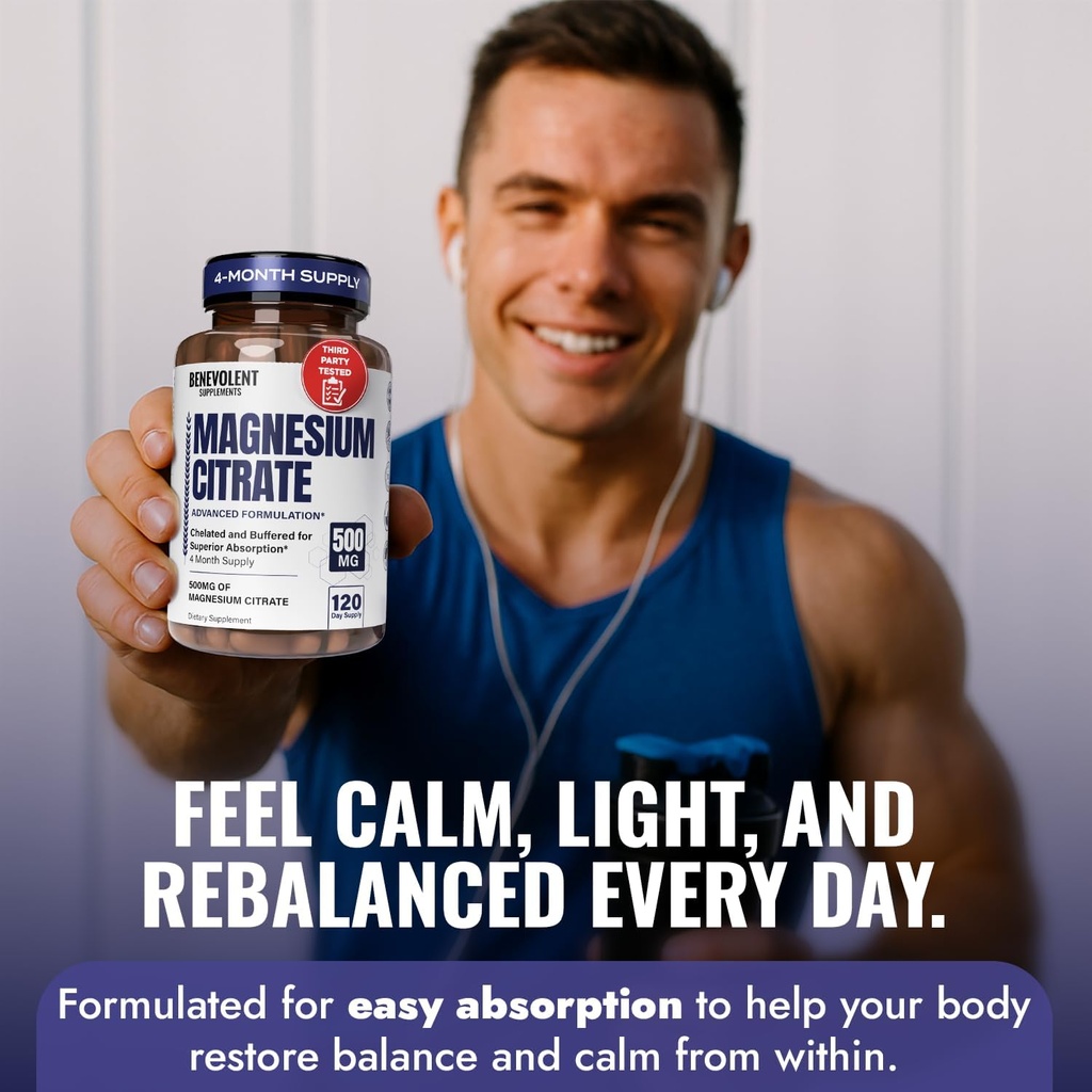 Premium Magnesium Citrate 500mg Capsules (Citrato de Magnesio) High Absorption Formula Chelated Buffered Citrate to Support Digestion, Bone, Sleep & Muscle Health - 120 Capsules 5