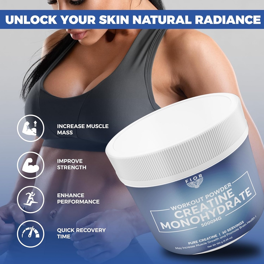FIOR Pure Creatine Monohydrate Powder - Micronized Creatine for Men & Women, Pure Non-GMO, Vegan & Gluten Free Creatine Powder, 5 Grams per Serving, 30 Servings 6