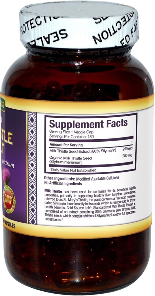 Organic Milk Thistle Capsules, 180 Caps, Pure Milk Thistle Powder Plus 80% Silymarin Extract Standardized Complex, 450 mg, Natural Liver Health Supplement, Immune Boost, Detox and Cleanse 4
