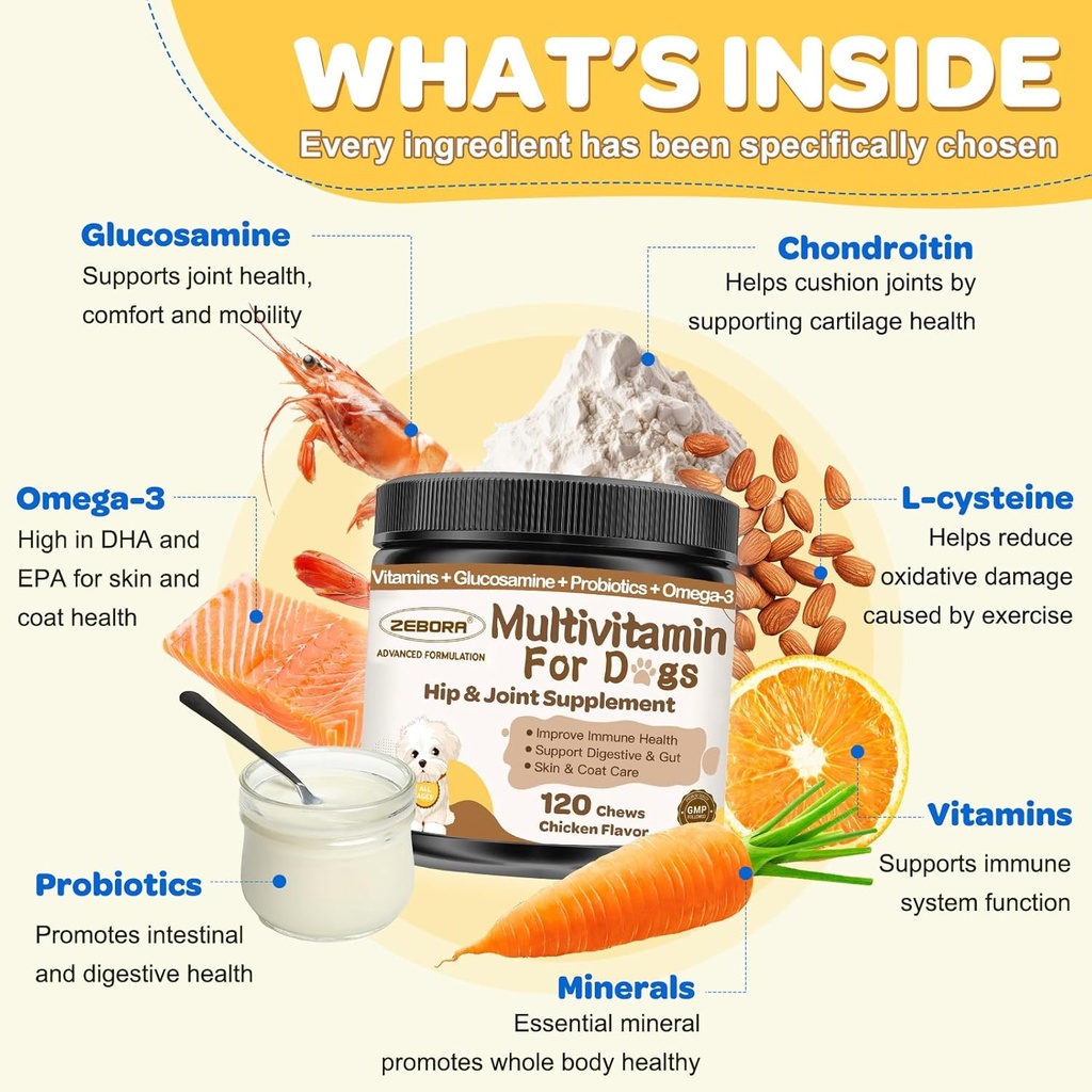 Dog Multivitamin with Probiotics - Dog Vitamins and Supplements - Multivitamin for Dogs with Glucosamine, Omega 3 and Probiotics for Dogs Digestive Health, Immunity, Joint, Hip, Skin and Coat 4