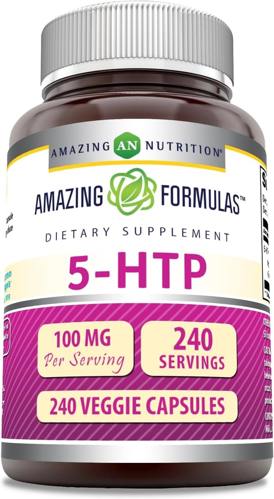 Amazing Formulas 5-HTP (Hydroxytryptophan) Supplement | 100 Mg Per Serving | Veggie Capsules | Non-GMO | Gluten Free | Made in USA (1 Pack, 240 Count) 2