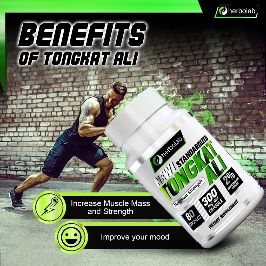 Herbolab Tongkat Ali For Men Root Supplement 200:1, Standardized to 2% Eurycomanone, 1200mg, 30 Day Supply, Longjack Tongkat Ali for Men, Eurycoma Longifolia Extract Powder Capsules, Malaysian Ginseng 5