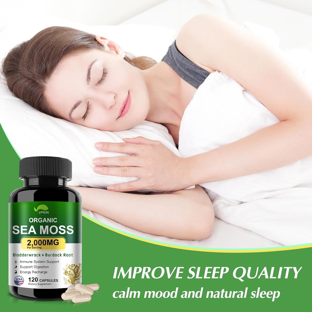 Organic Sea Moss Capsules with Bladderwrack,Burdock Root and Black Pepper Extract-Irish SeaMoss Pills 2000mg-Promotes Immune System,Thyroid Support(120 Capsules) 6