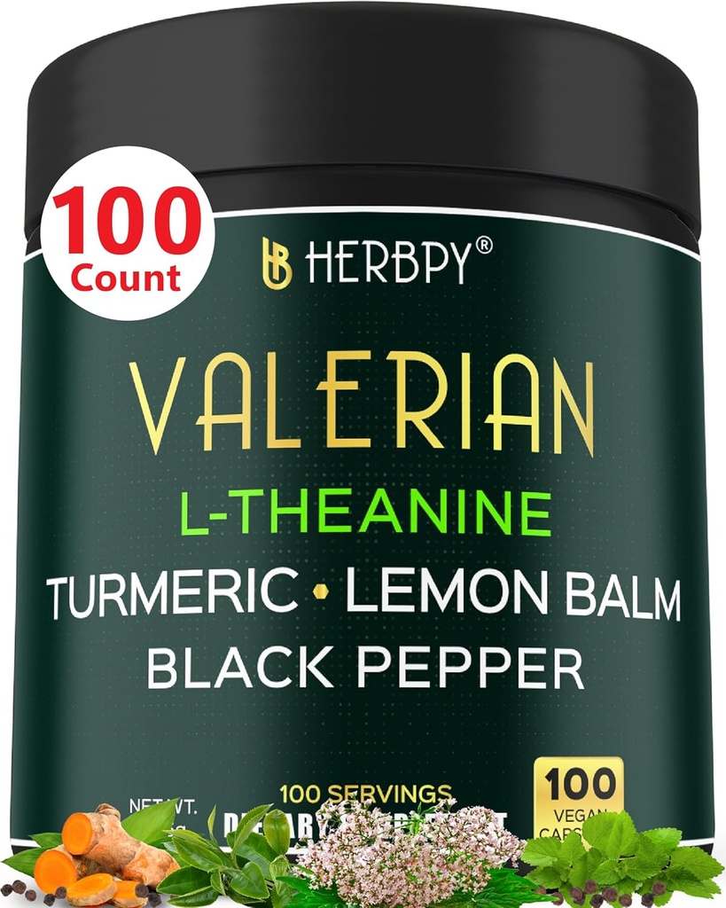 5in1 Valerian Root Capsules Plus L-Theanine, Lemon Balm, Turmeric and Black Pepper for Relaxation, Restful Night, Digestion & Immune Support - 100 Count 2
