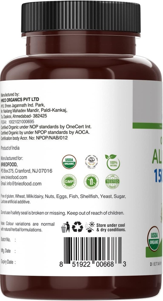 Brieofood Organic Alfalfa 1500mg, 45 Servings, Vegetarian, Gluten Free, 90 Vegetarian Tablets 6