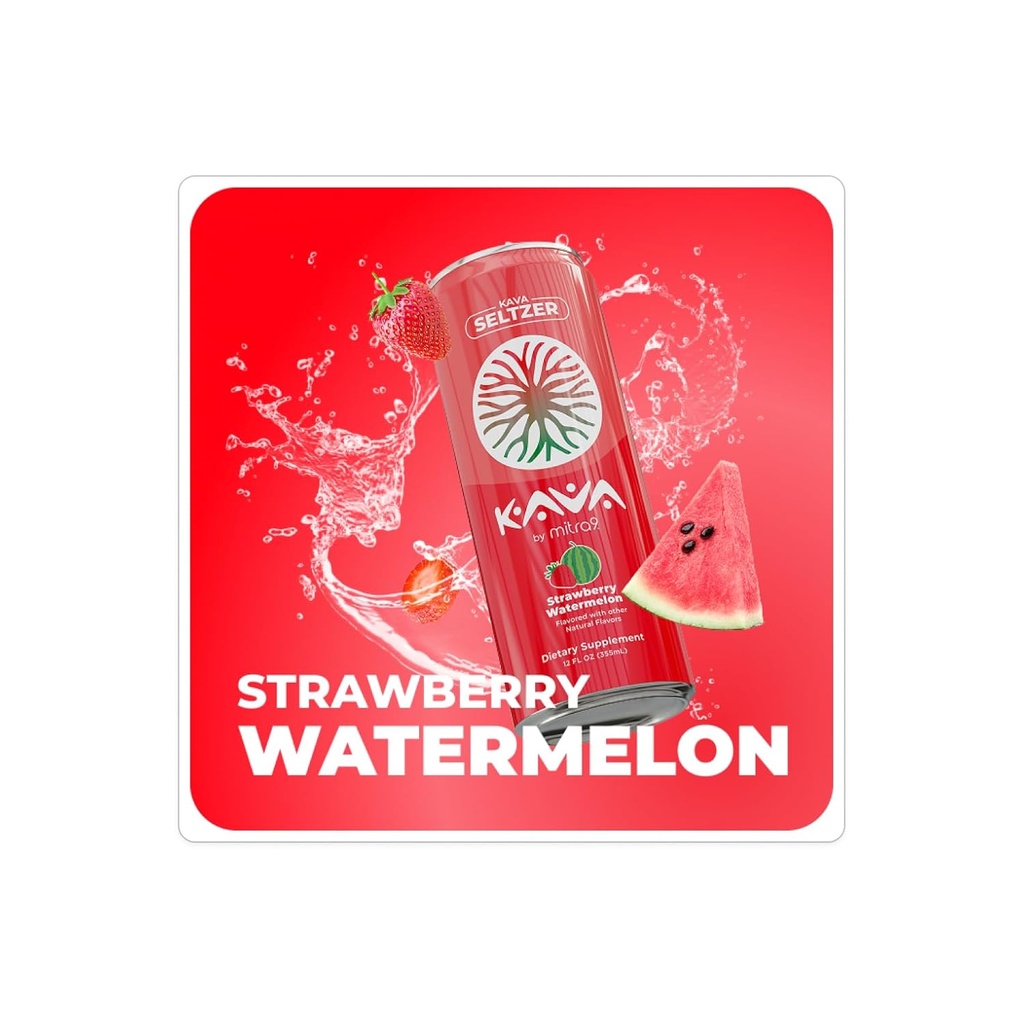 MITRA-9 Botanical Beverages - Strawberry Watermelon Sparkling Kava Drink With Kava Root Extract - Mood Enhancer - Plant Based - Promotes Natural Calm & Clarity (12 Fl. Oz) (12) 3