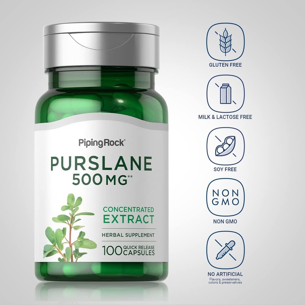 Piping Rock Purslane Leaf Supplement | 500mg | 100 Capsules | Plant Seed Extract | Portulaca Oleracea | Non-GMO, Gluten Free 4