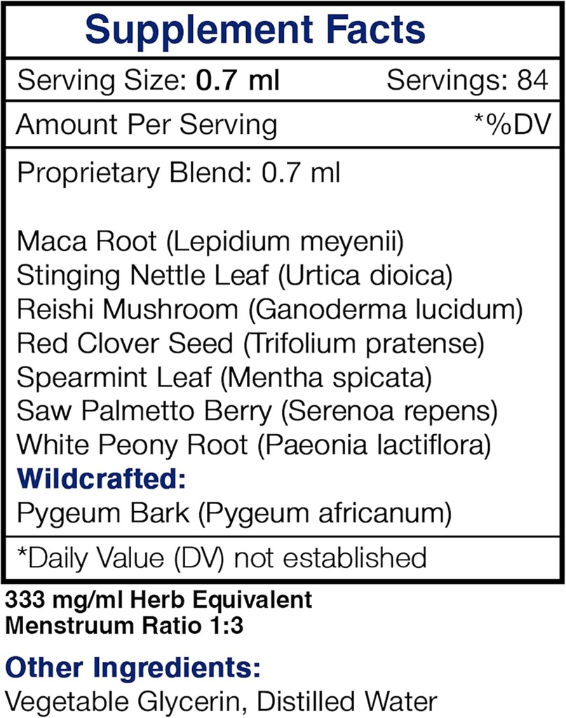 Prosta Vigor Alcohol-Free, Glycerite Pygeum, Maca, Stinging Nettle, Reishi Mushroom, Red Clover, Spearmint, Saw Palmetto, White Peony. Tincture Herbal Extract Healthy Prostate Formula 2 OZ 5